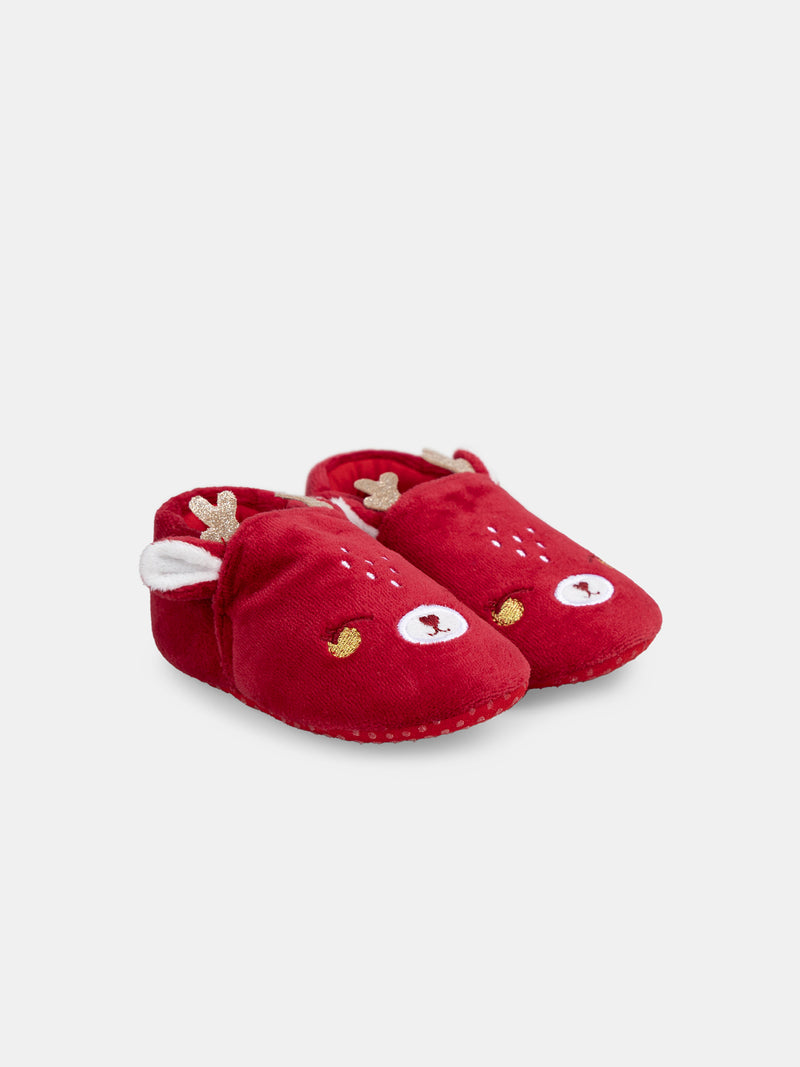 Chaussons rouge visage renne Bébé Fille