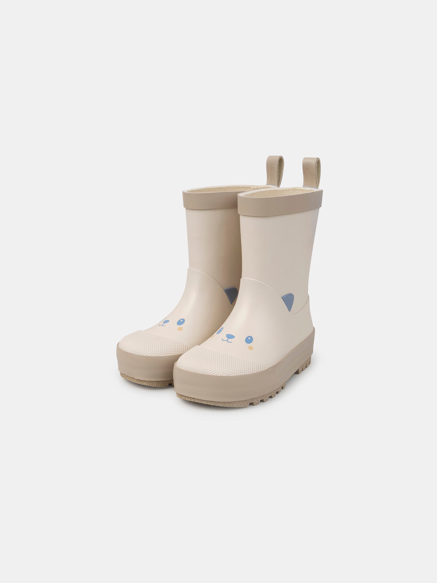 Stivali in gomma beige stampati con testa di orso Bambino