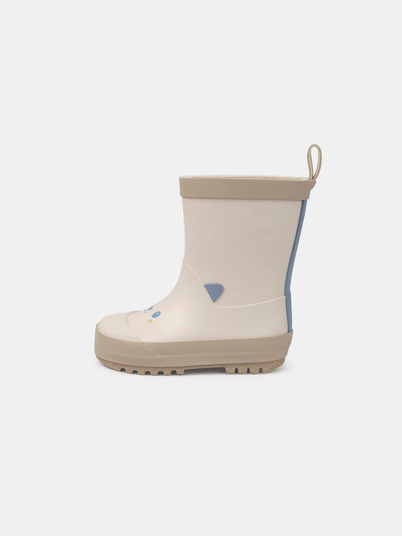 Stivali in gomma beige stampati con testa di orso Bambino