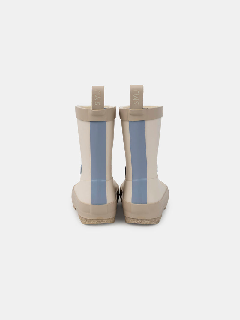 Stivali in gomma beige stampati con testa di orso Bambino