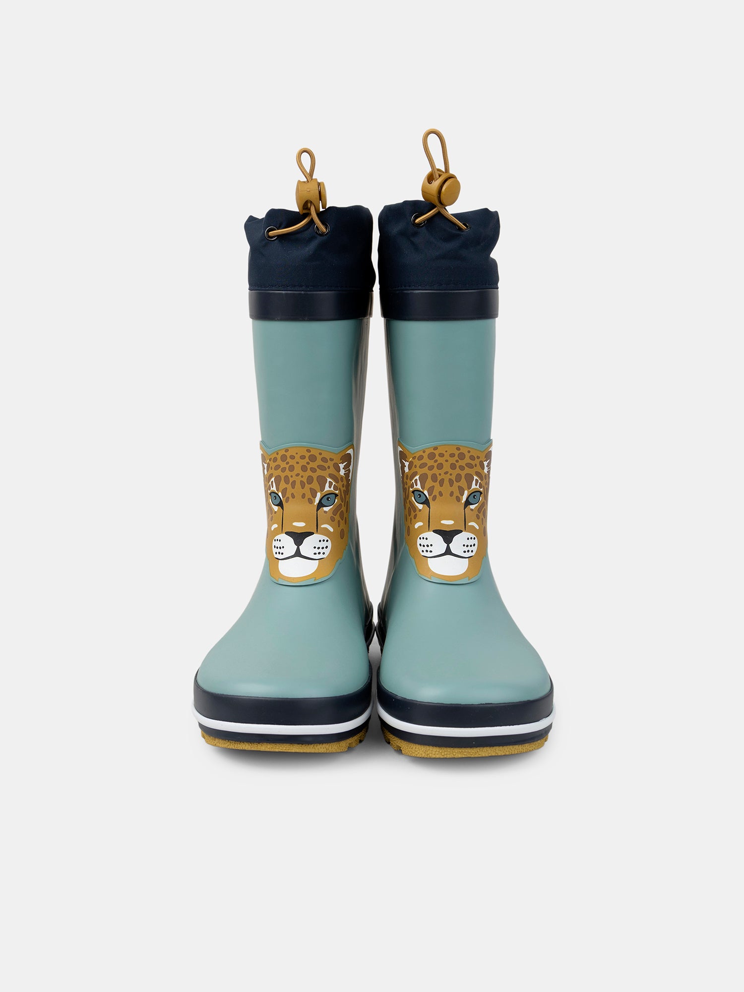Stivali da pioggia blu con patch a testa di leopardo per ragazzi