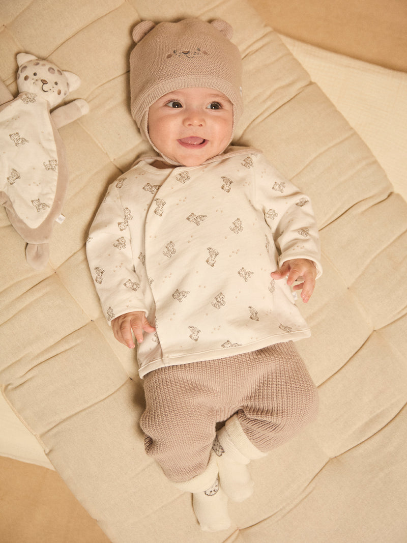 Berretto Grigio in Maglia Faccia di Animale Neonato Ragazzo