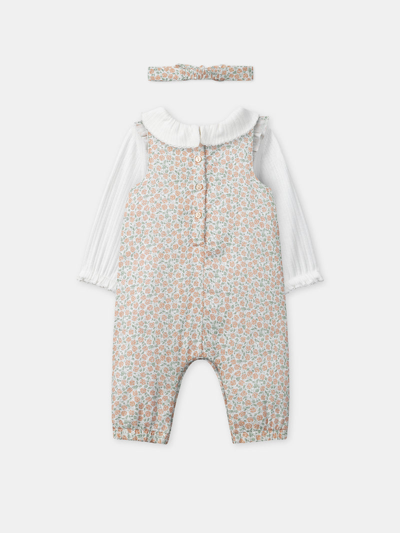 Completo con stampa floreale + body + fascia per neonata