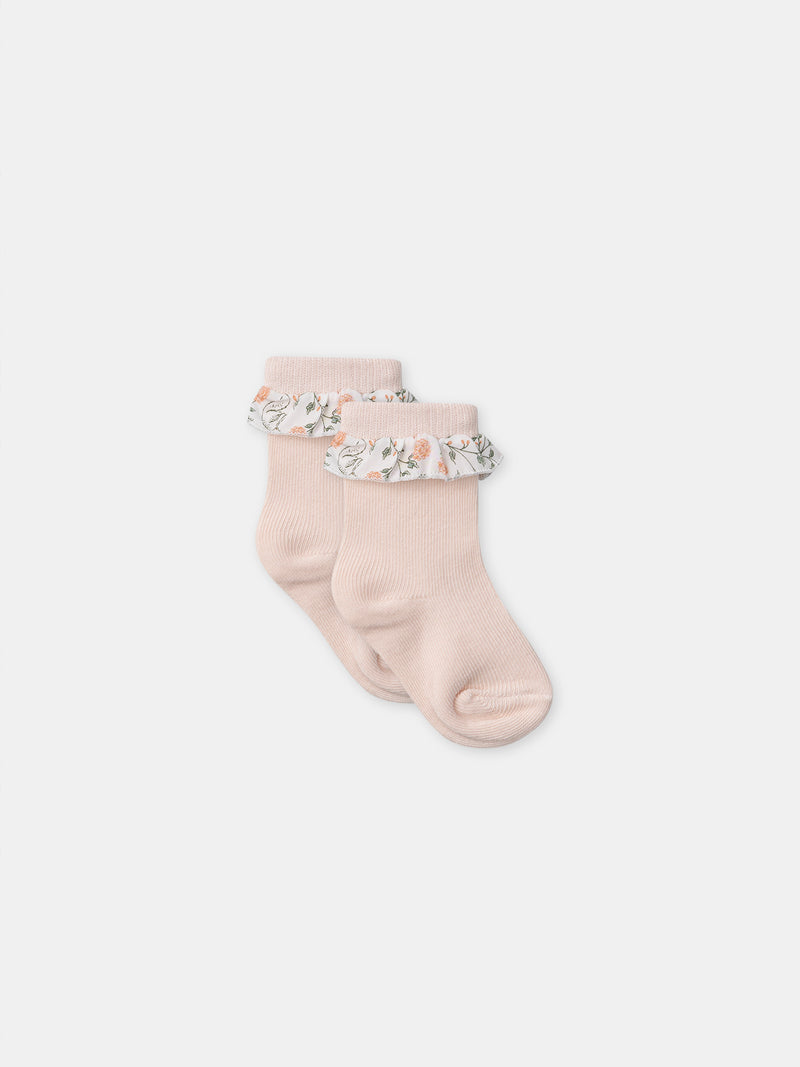 Set di felpa con stampa floreale + leggings + calze per neonata