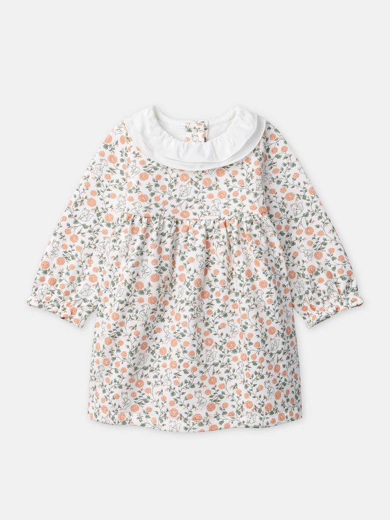 Set vestito con stampa floreale + cardigan + collant per bambina