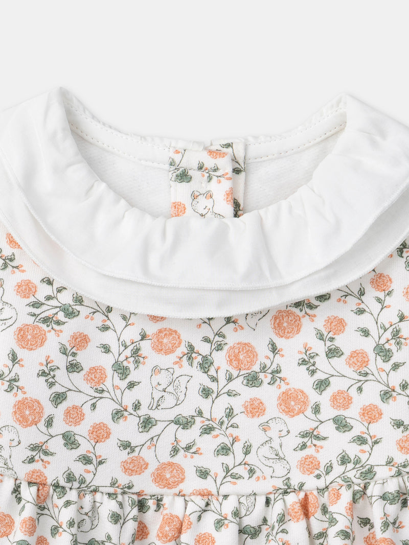 Set vestito con stampa floreale + cardigan + collant per bambina