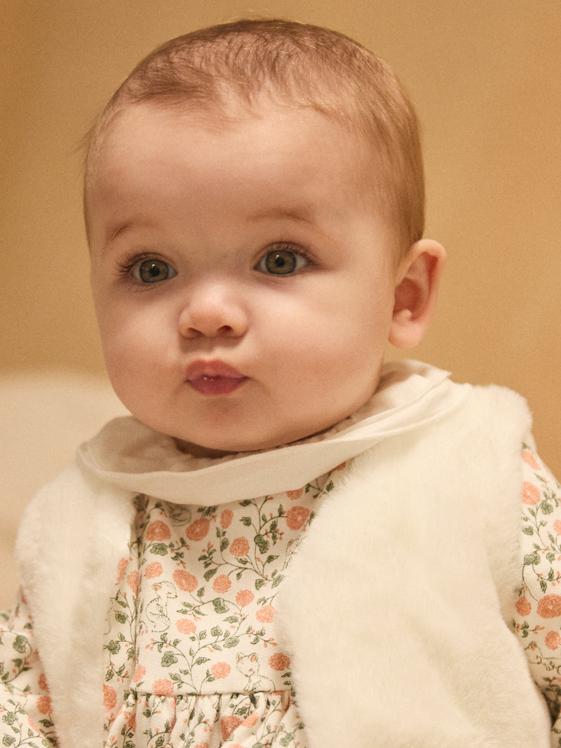 Set vestito con stampa floreale + cardigan + collant per bambina