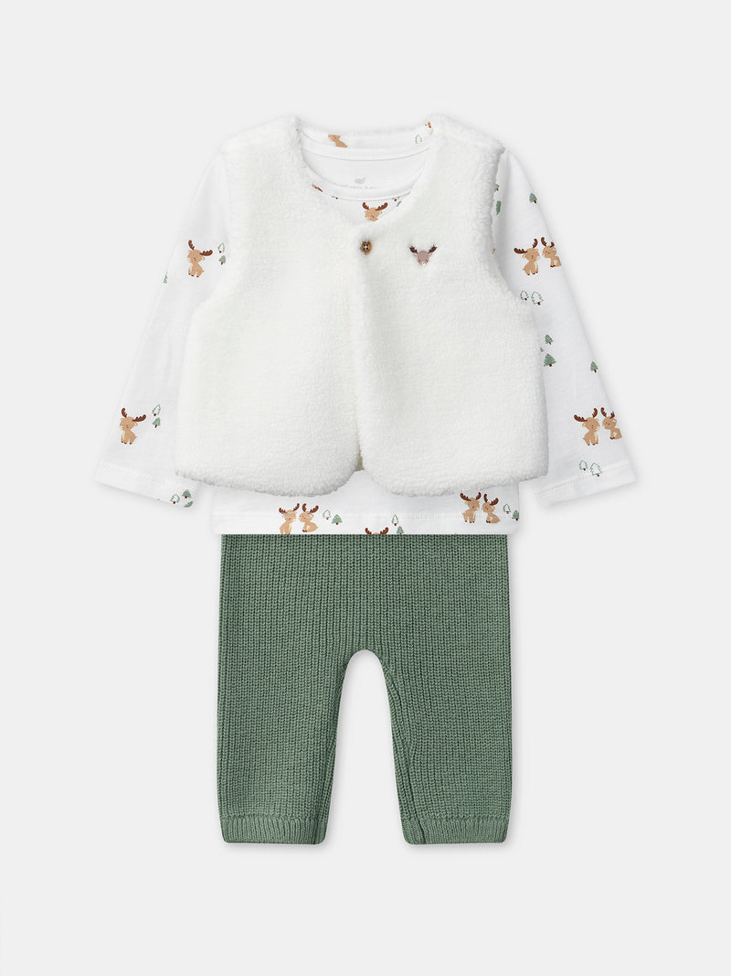 Set con t-shirt stampata + gilet + pantaloni per neonato maschio