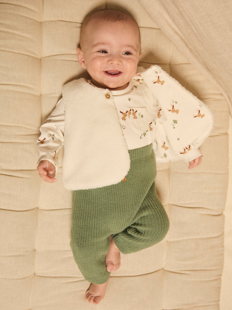 Set con t-shirt stampata + gilet + pantaloni per neonato maschio