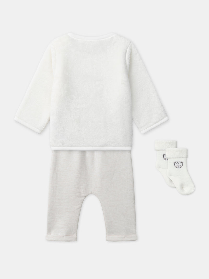 Completo in felpa bianca + pantaloni + calzini Neonato Unisex