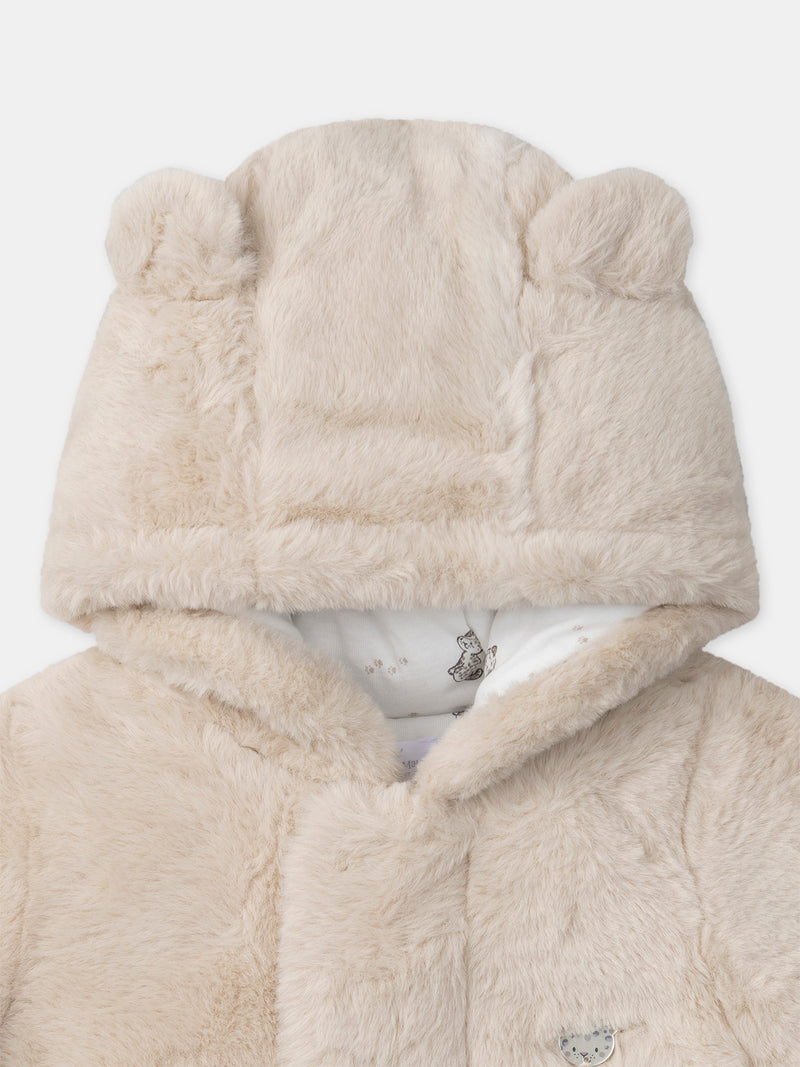 Tuta Pilota Beige in Pelliccia Sintetica per Neonati Unisex
