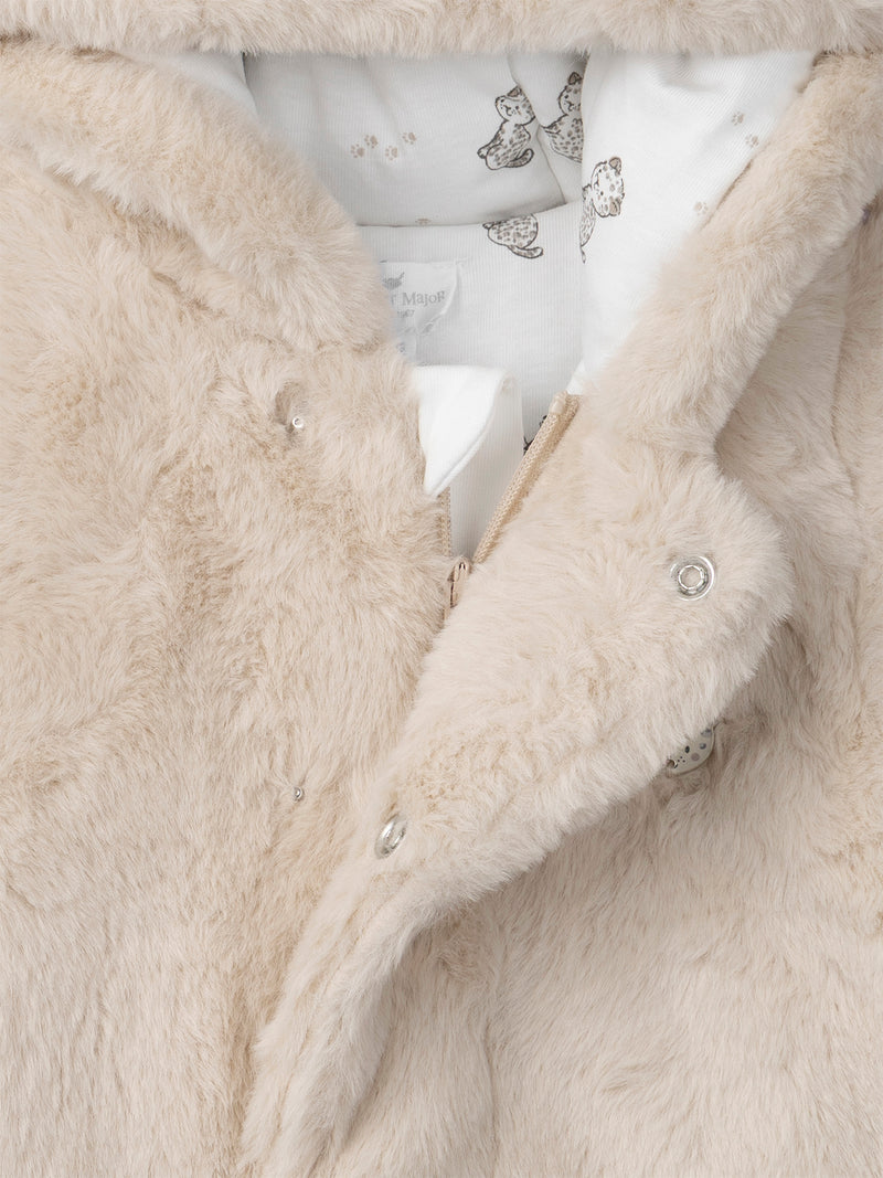 Tuta Pilota Beige in Pelliccia Sintetica per Neonati Unisex