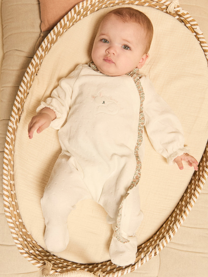 Sacco nanna in velour bianco e floreale per neonata