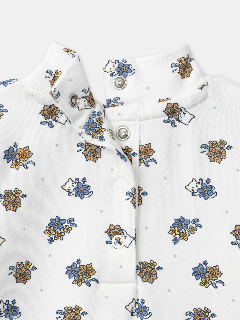 Body bianco con stampa floreale e colletto per bambina