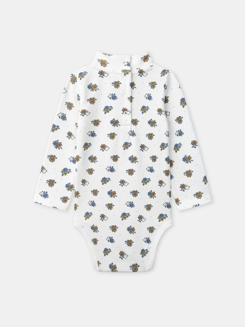 Body bianco con stampa floreale e colletto per bambina