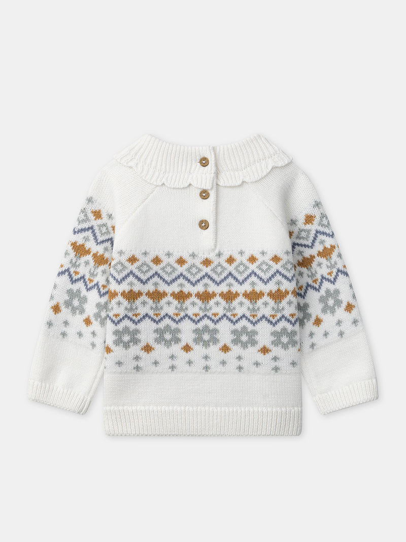 Maglione bianco in jacquard per bambina