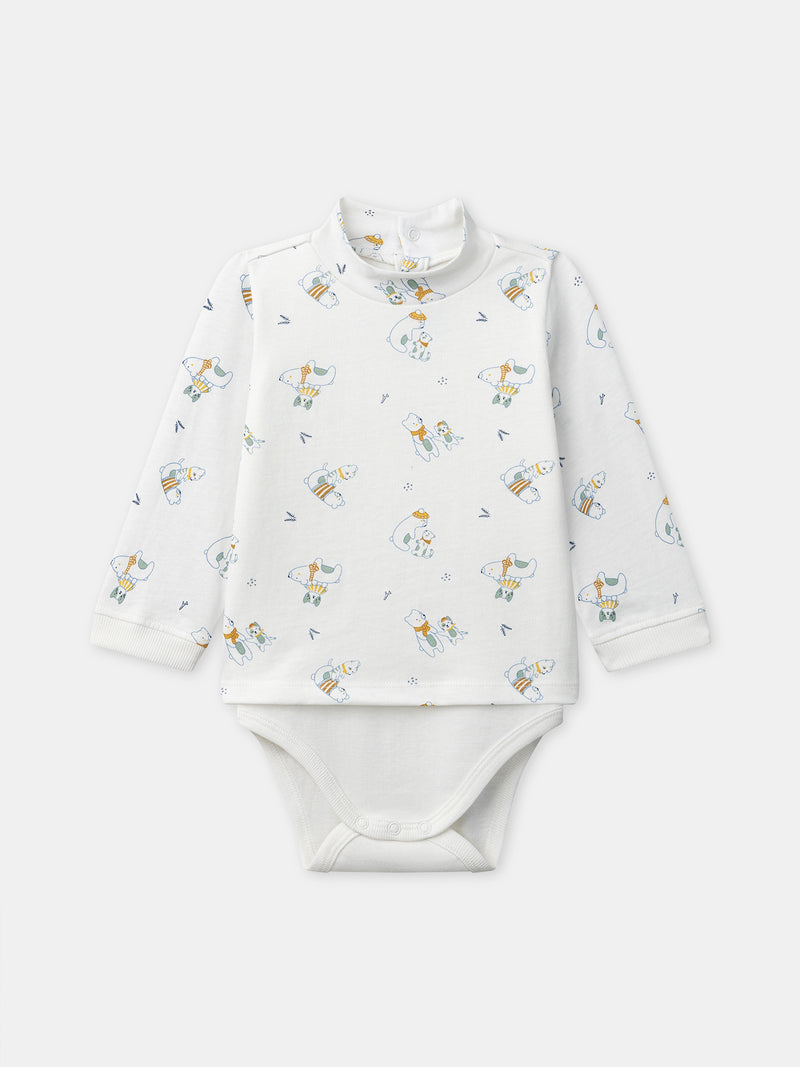 Body bianco con stampa animali e colletto per bambino