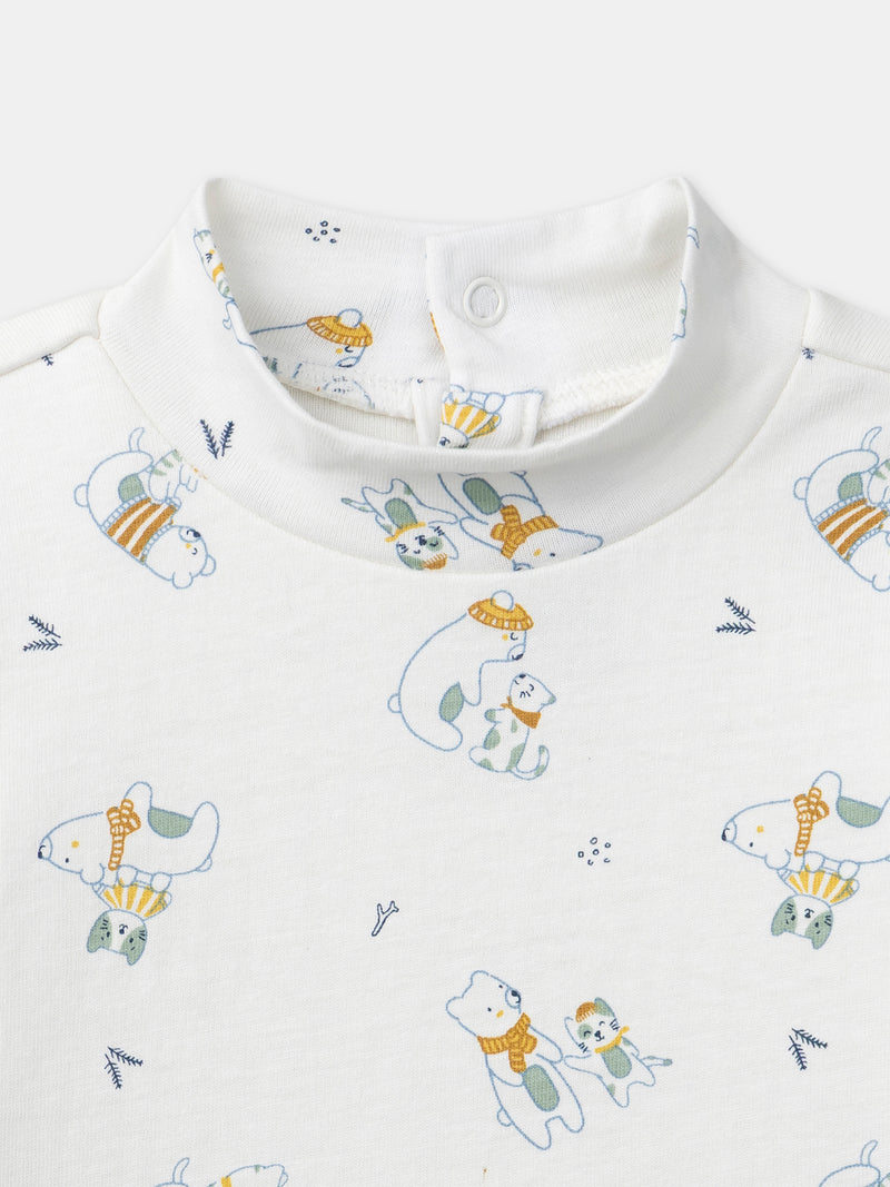 Body bianco con stampa animali e colletto per bambino