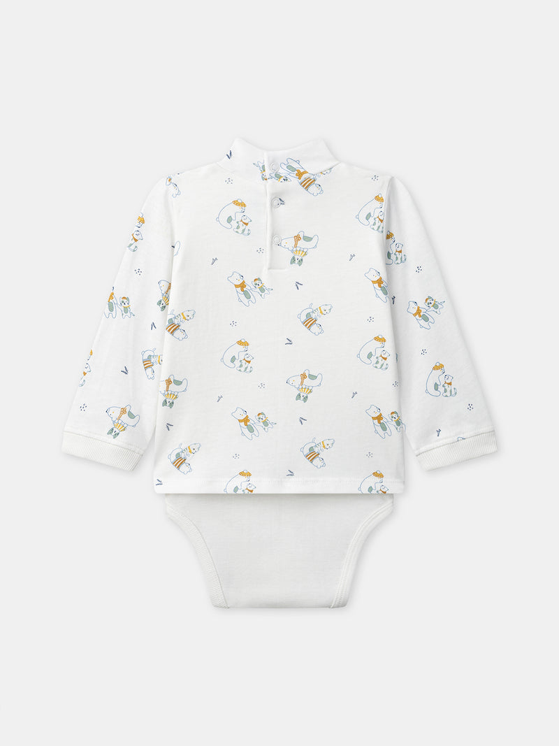 Body bianco con stampa animali e colletto per bambino