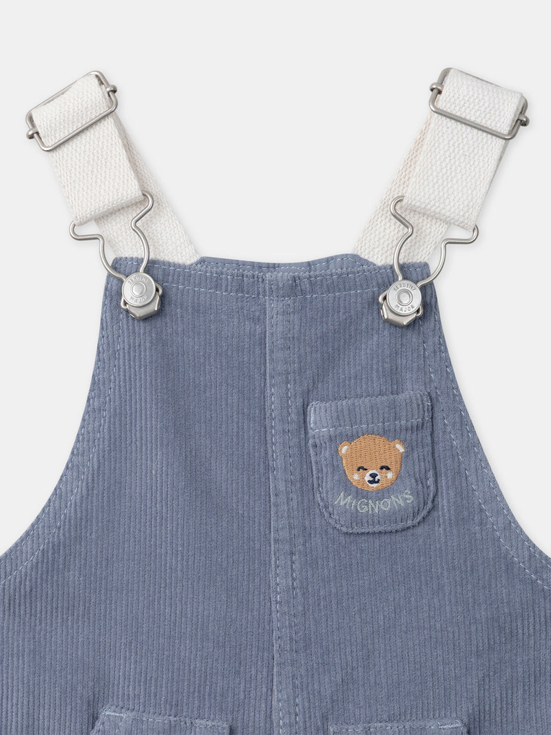 Salopette bleue grisé en velours Bébé Garçon