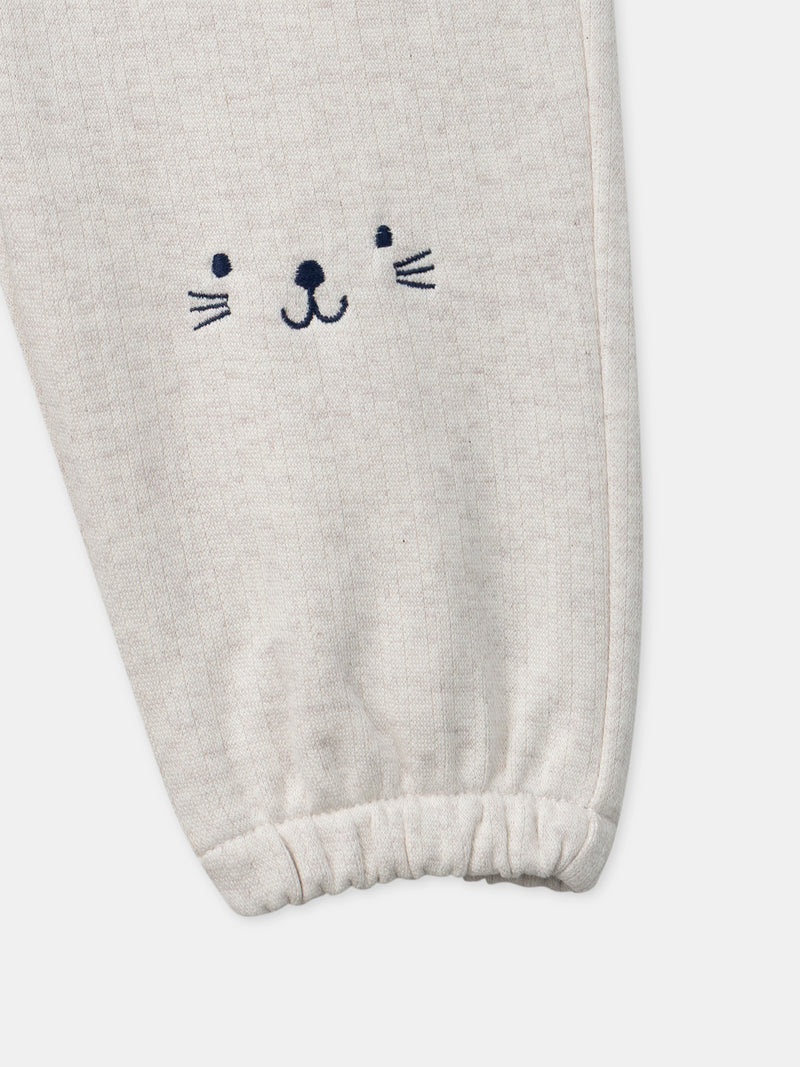 Pantaloni ecru con faccia di animale per bambino
