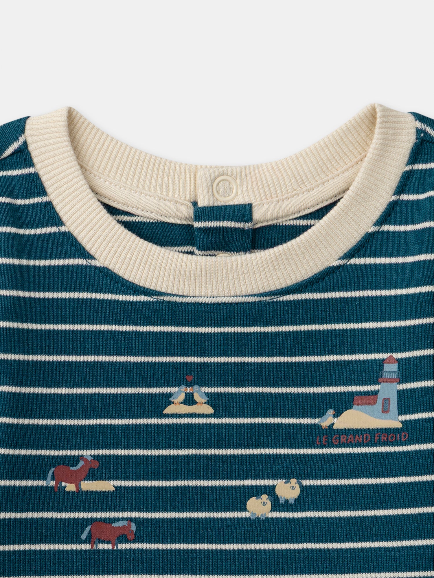 T-shirt Ecru a Manica Lunga con Stampa di Animali per Bambino