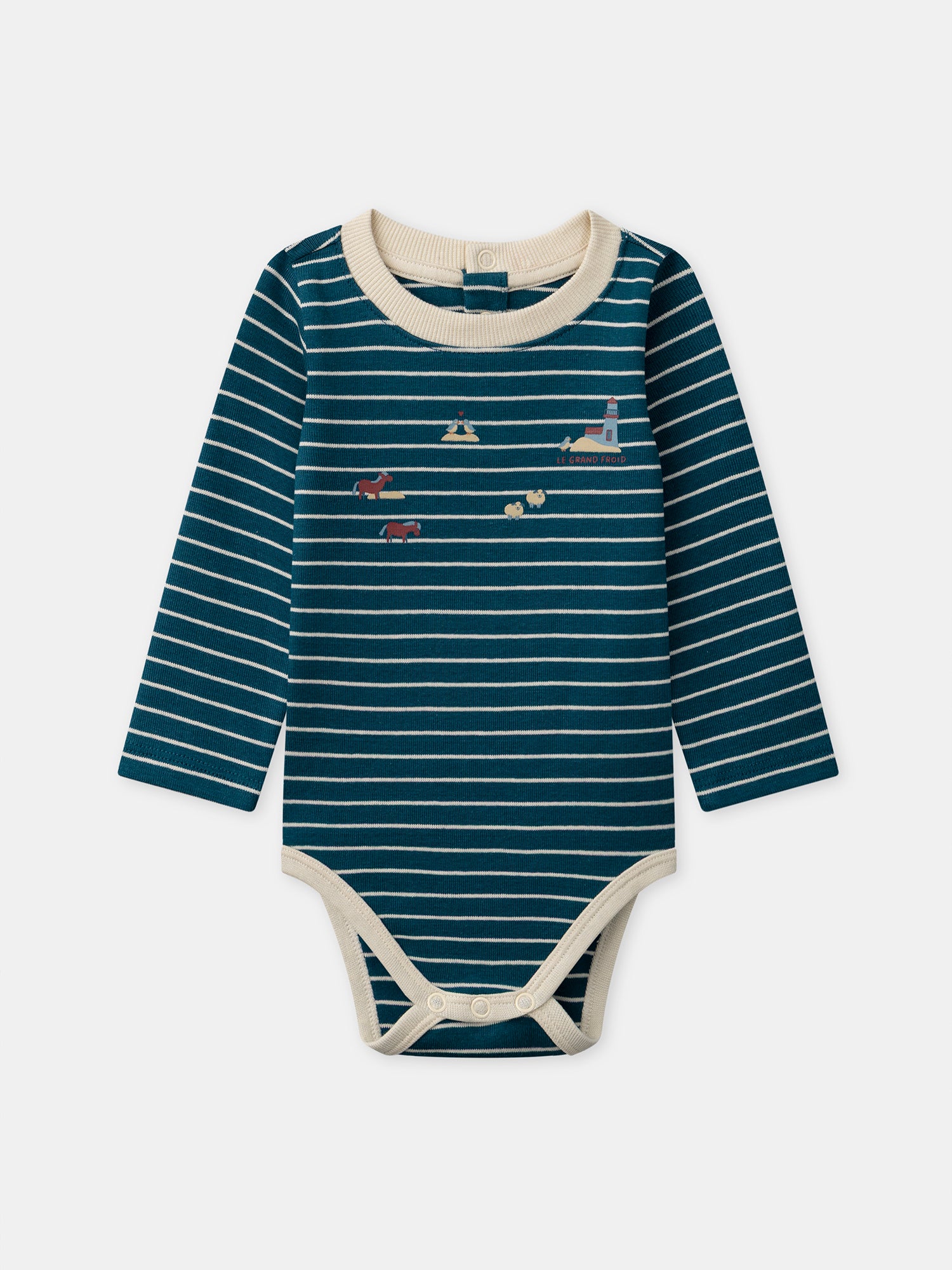 T-shirt Ecru a Manica Lunga con Stampa di Animali per Bambino
