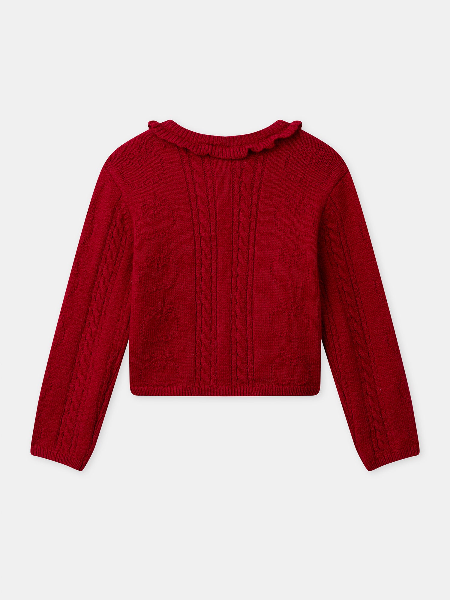 Cardigan rosso con volantino per ragazze