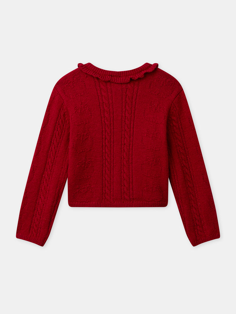Cardigan rosso con colletto volante per ragazze