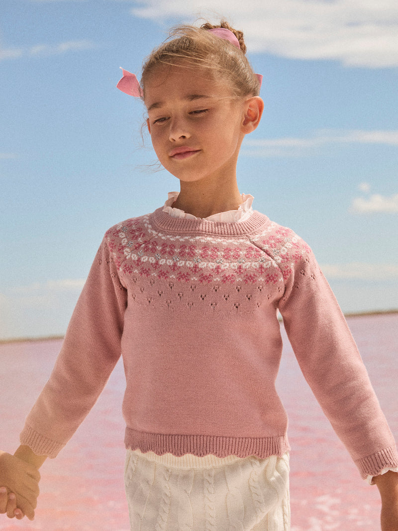 Pullover Rosa a Motivo Jacquard per Ragazze