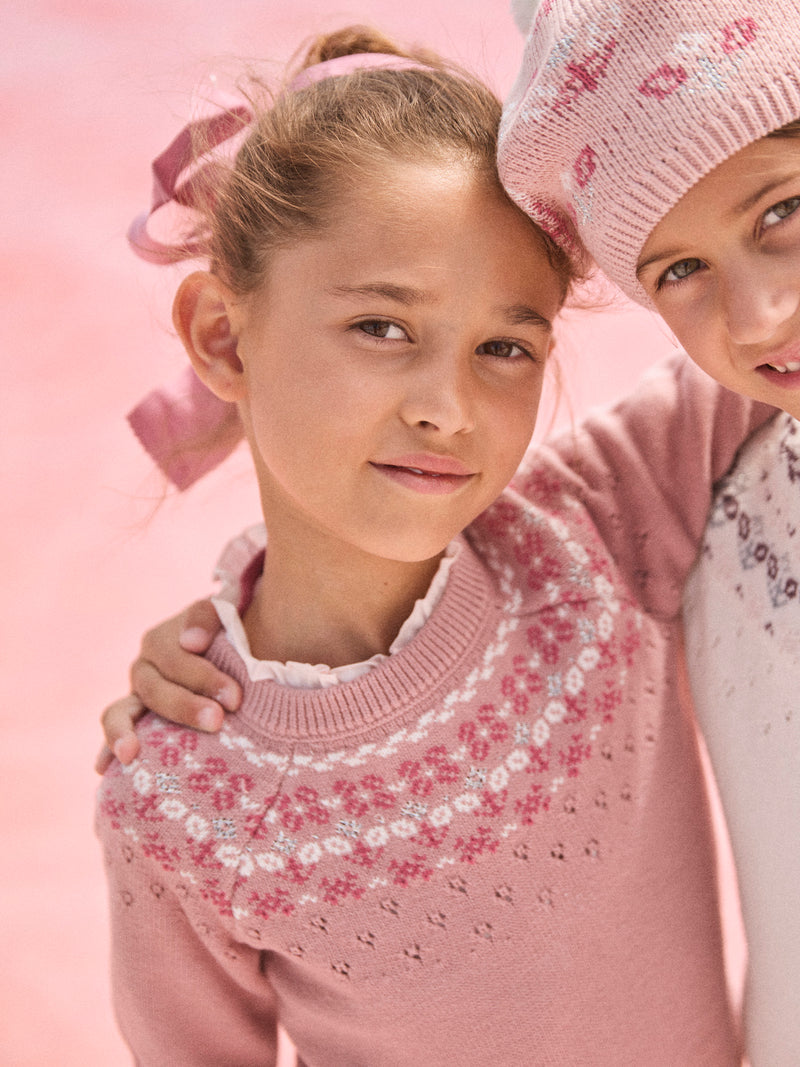 Pullover Rosa a Motivo Jacquard per Ragazze