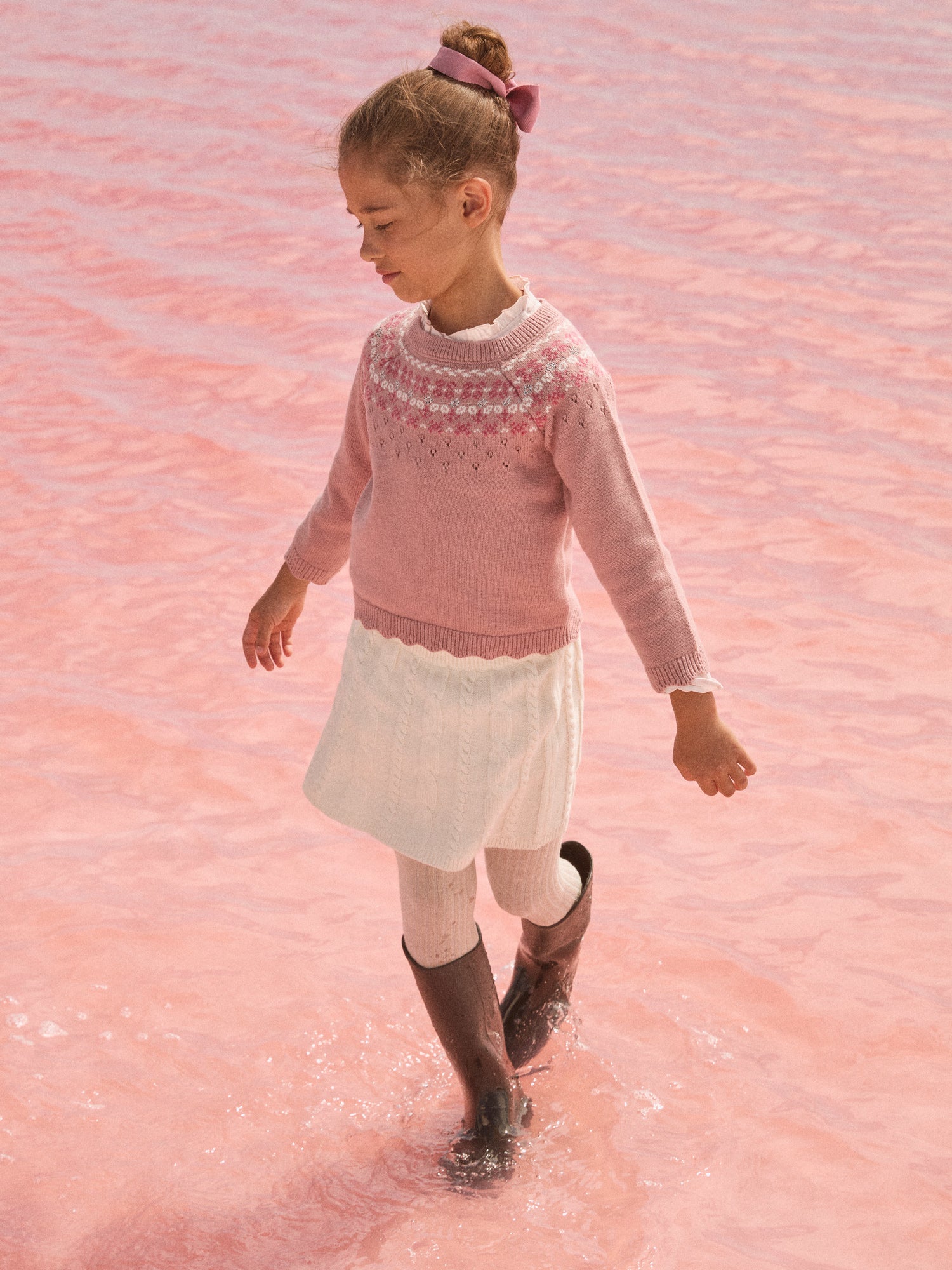 Pullover Rosa a Motivo Jacquard per Ragazze