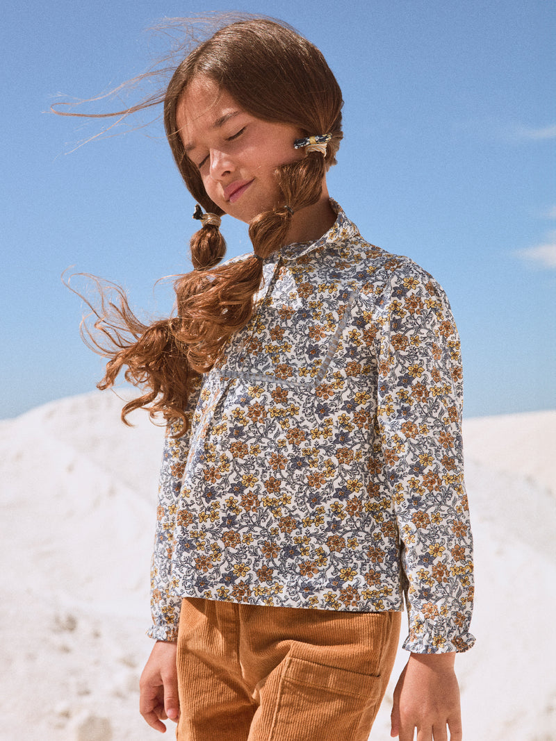 Blusa per ragazze con colletto alla Peter Pan e stampa floreale