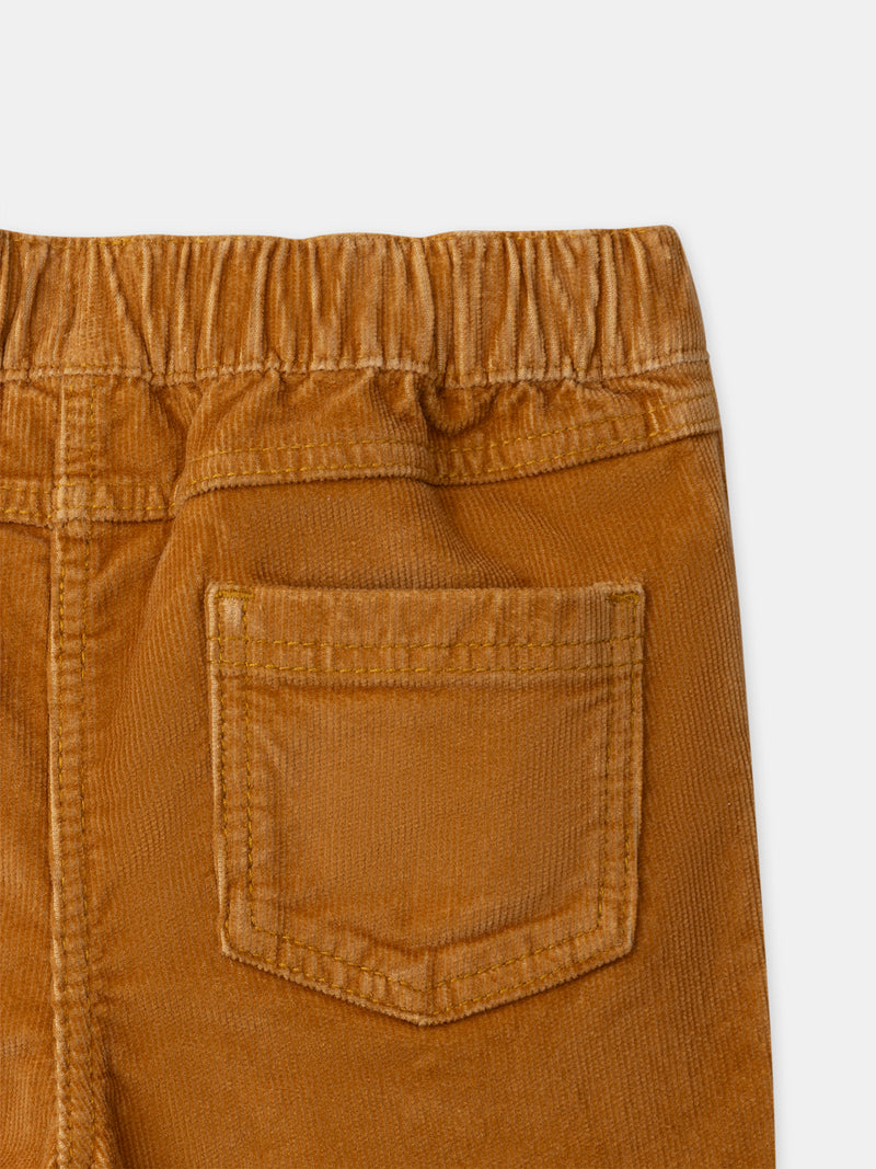 Pantaloni in velluto marrone con ricami floreali per ragazze