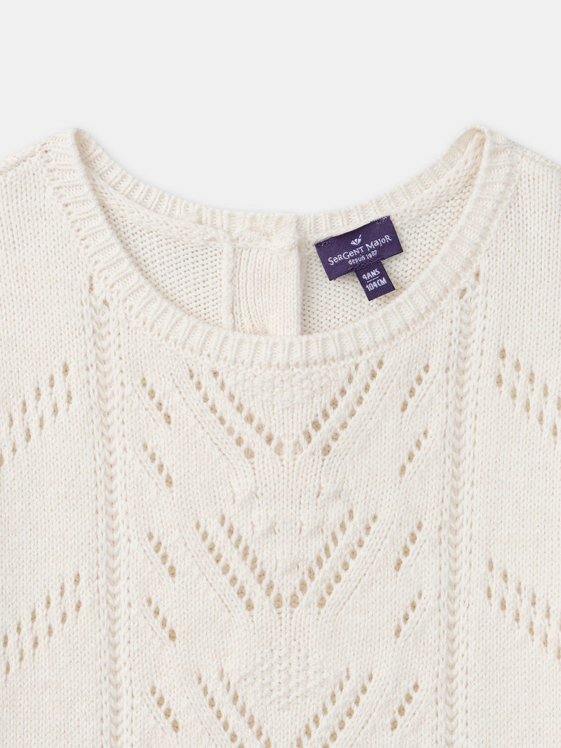 Vestito bicolore ecru con gonna stampata a fiori per ragazze