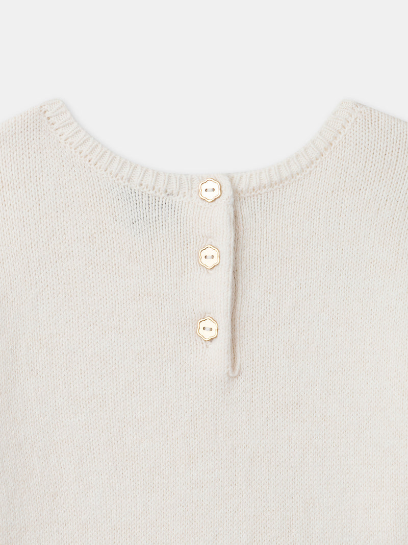 Vestito bicolore ecru con gonna stampata a fiori per ragazze