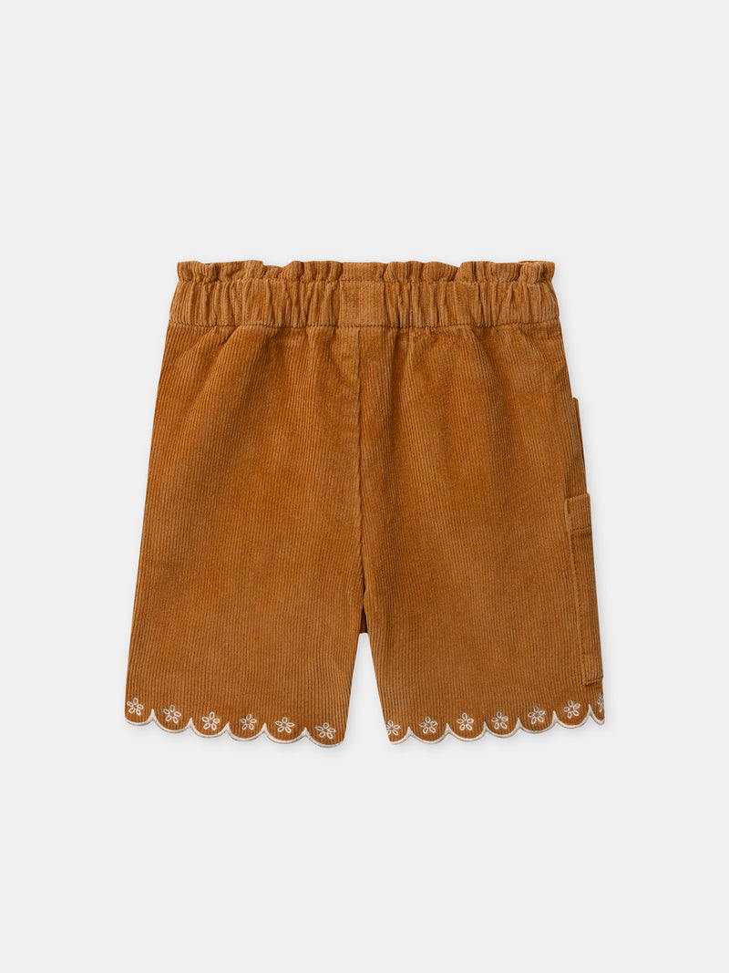 Short marron en velours Fille