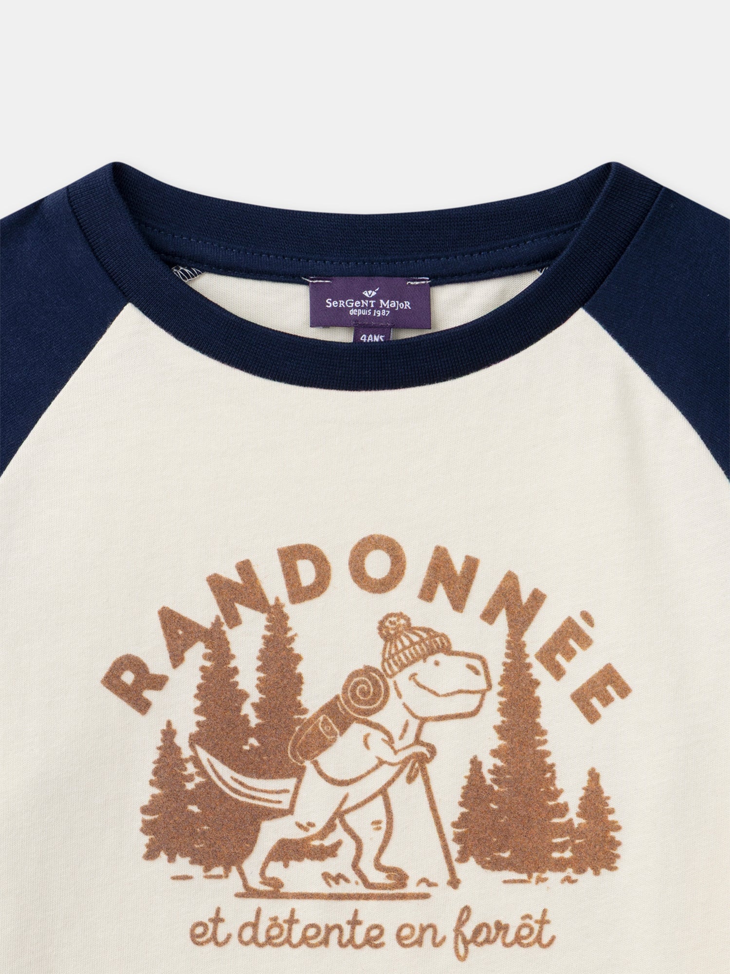 T-shirt a maniche lunghe blu e ecrù con stampa di dinosauri per ragazzi