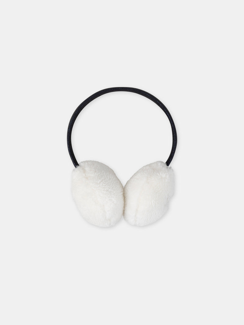 Cuffie Ecru con Ricamo di Cane per Ragazze