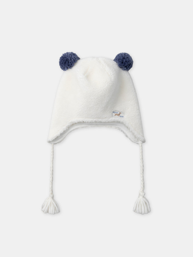 Cappello Bianco con Paracollo e Pom-Pom per Bambine