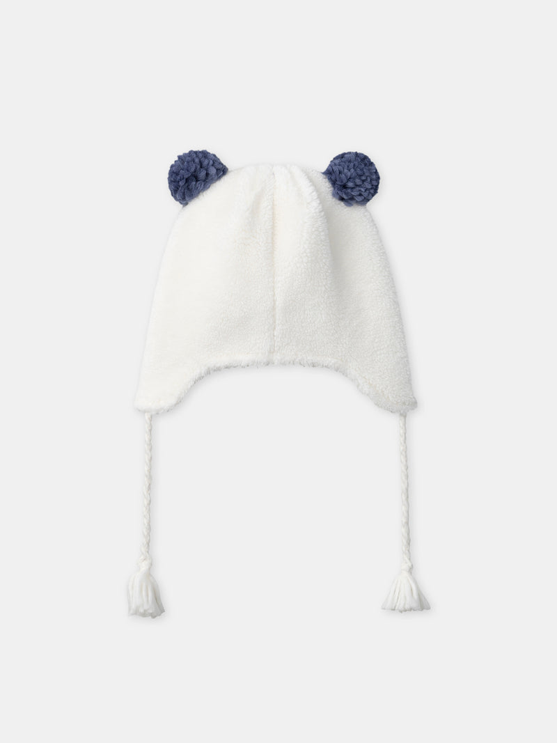 Cappello Bianco con Paracollo e Pom-Pom per Bambine