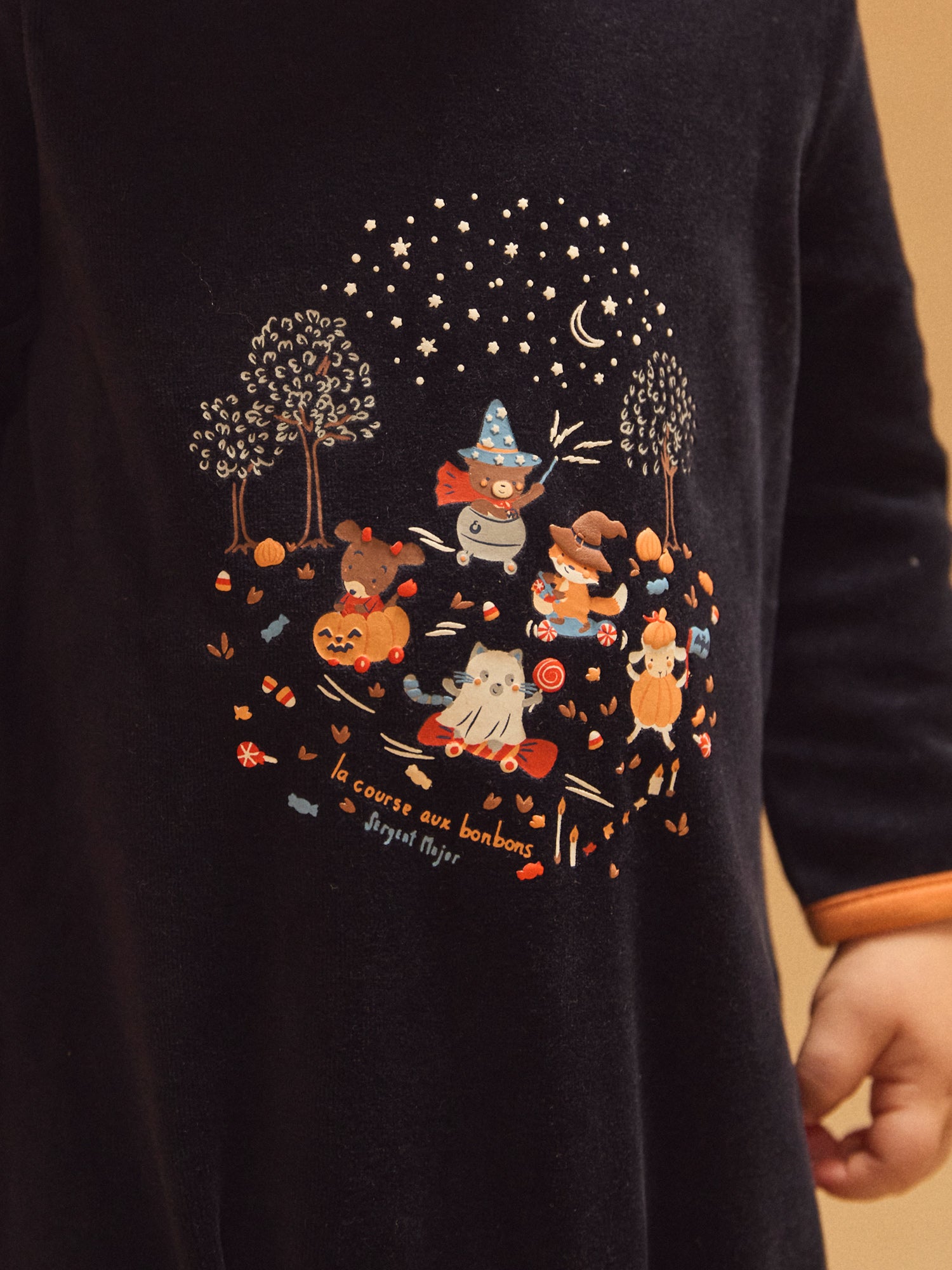 Tutina blu navy in velluto + Cappello di zucca per Bambino