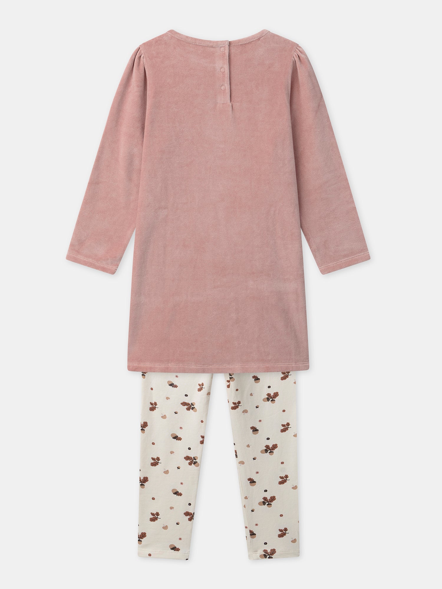 Camicia da notte rosa in velluto con stampa di volpe e ghianda per ragazze