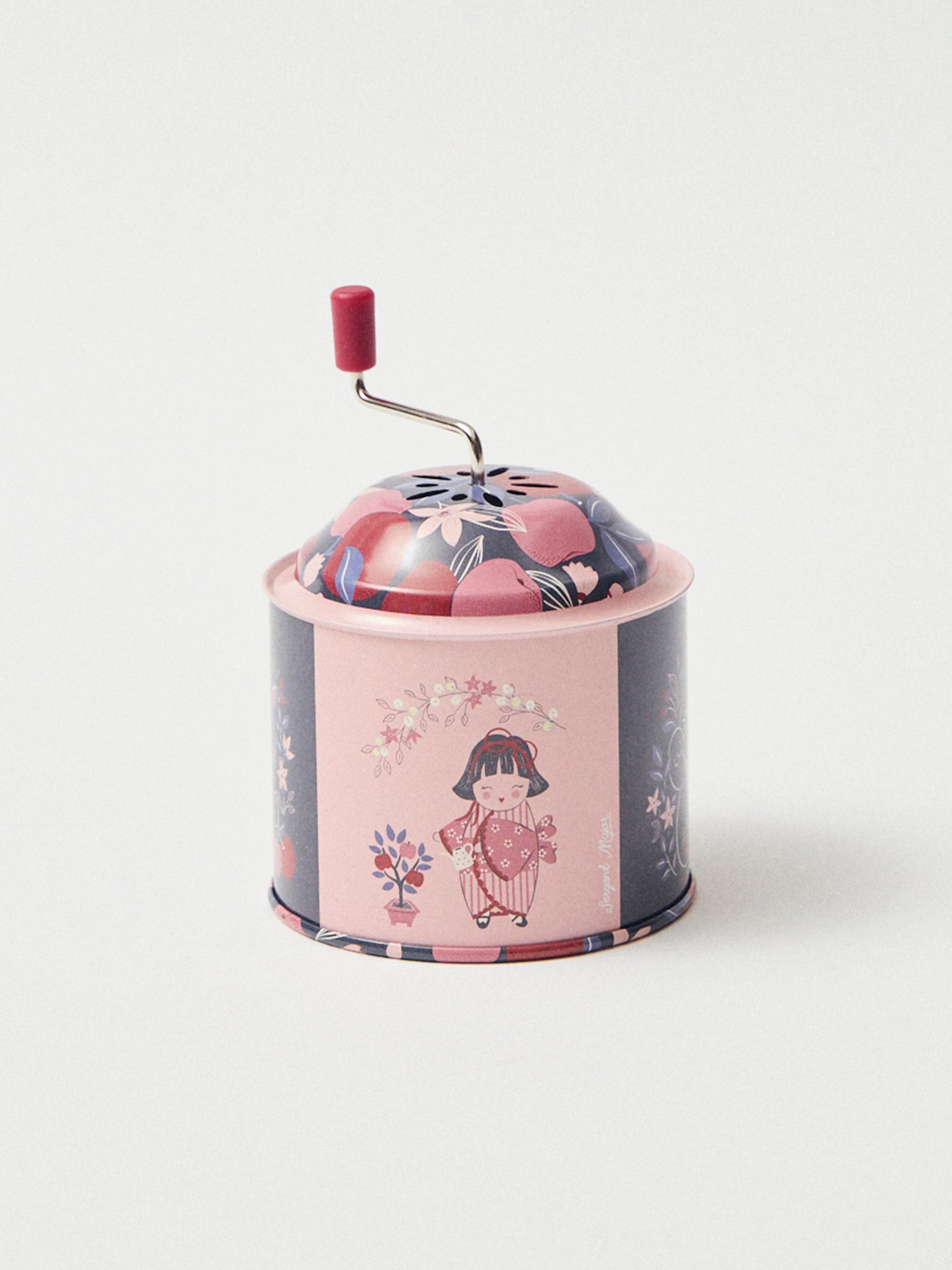 Cassetta musicale rosa e blu navy stampata con mele