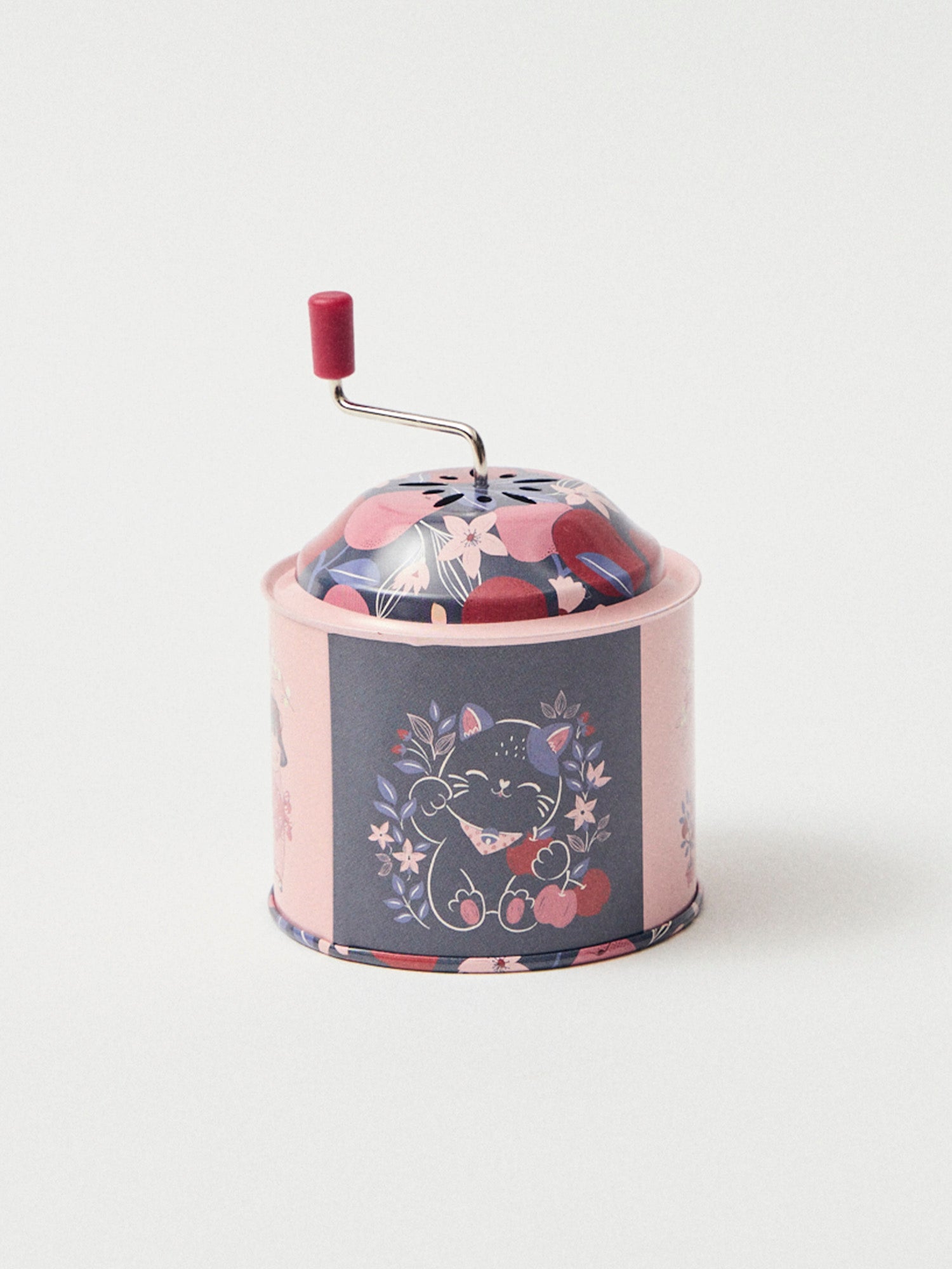 Cassetta musicale rosa e blu navy stampata con mele