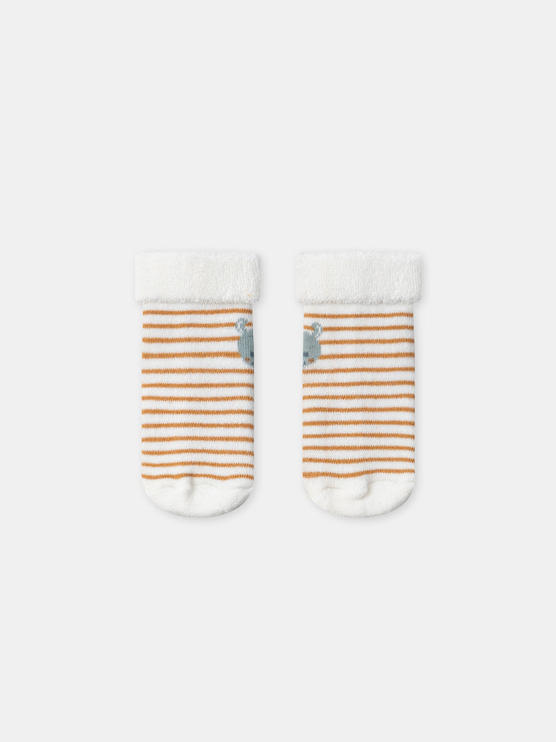 Ensemble salopette bleu grisée + body rayé + chaussettes Naissance Garçon