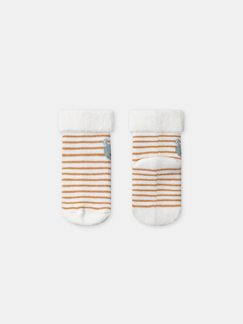 Ensemble salopette bleu grisée + body rayé + chaussettes Naissance Garçon
