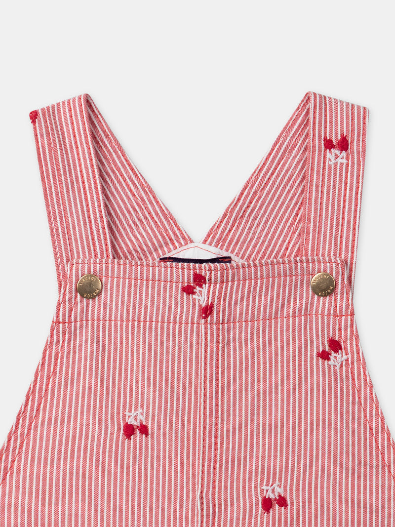 Salopette a righe rosse con ricami di bacche per bambine