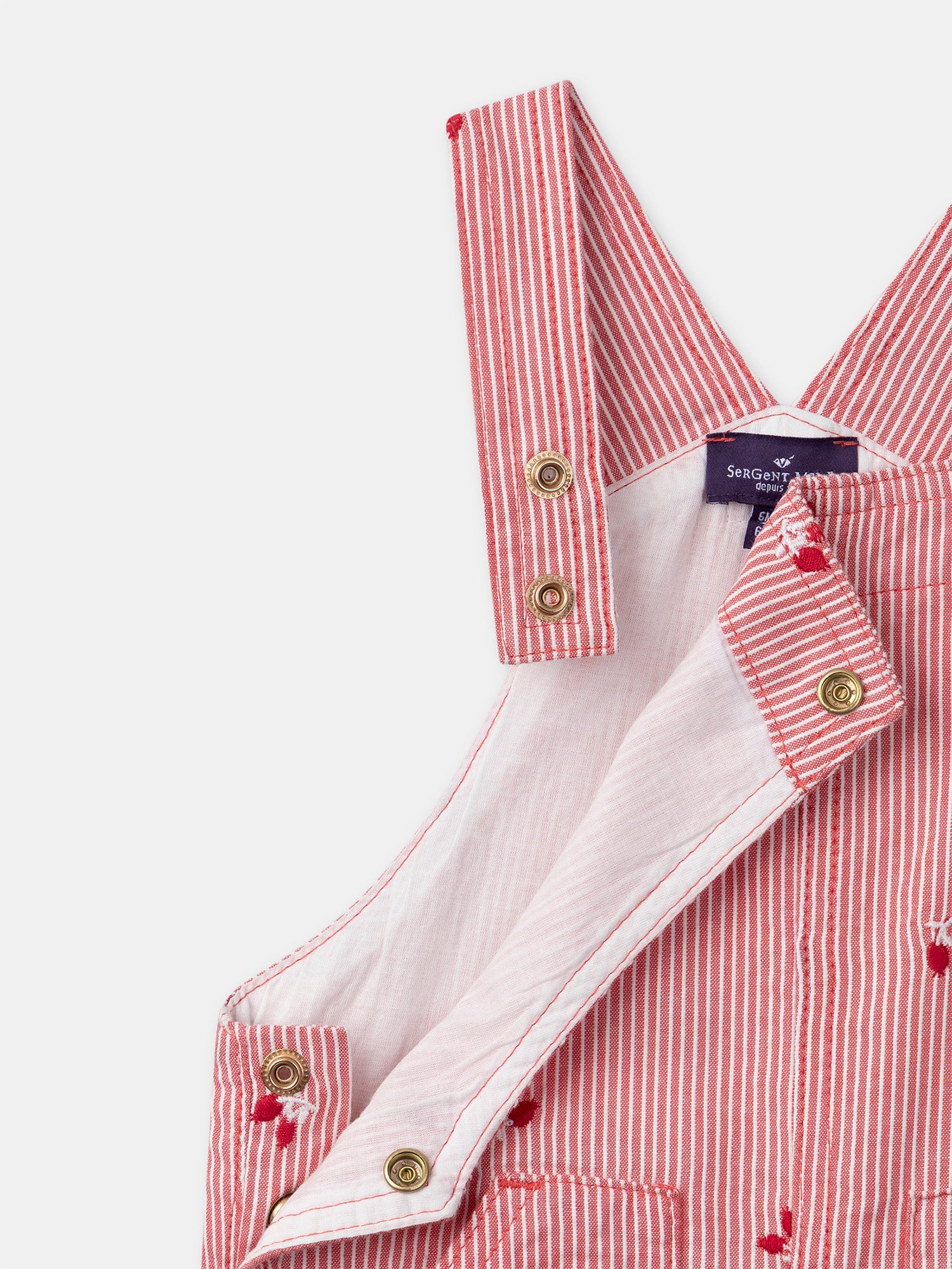 Salopette à rayures rouges et broderies baies Bébé Fille