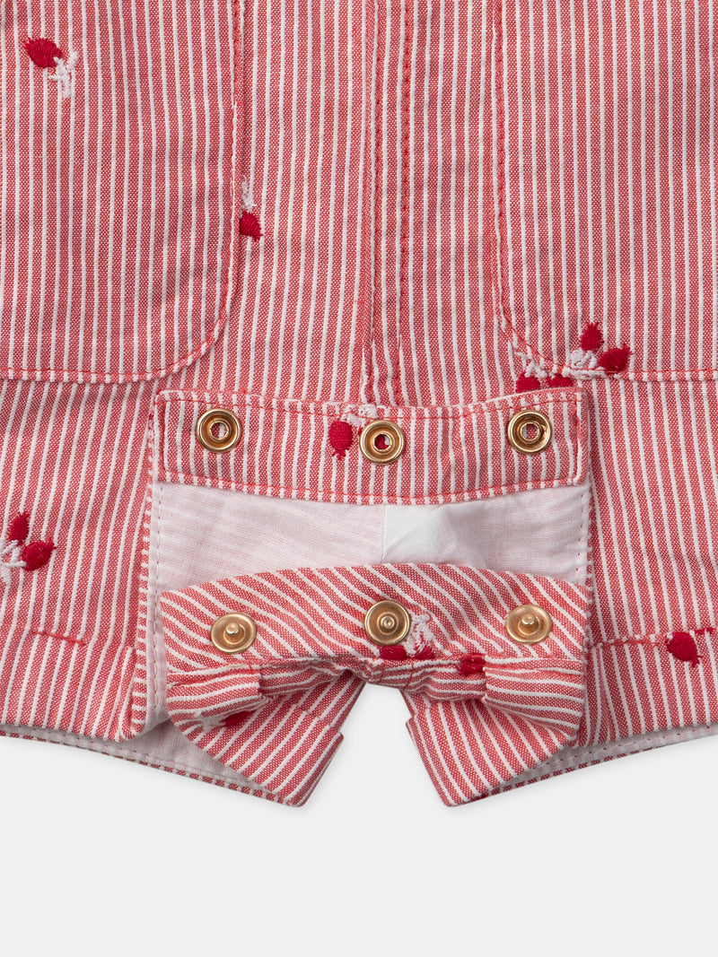 Salopette a righe rosse con ricami di bacche per bambine